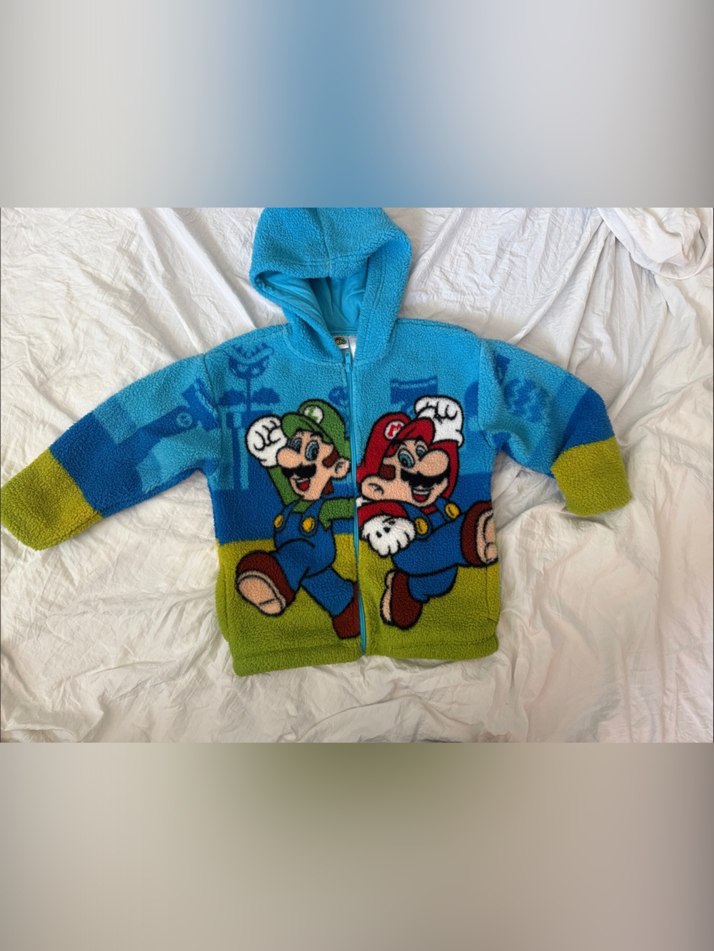 Nintendo Super Mario Boys' Blue & Green Fleece Zip Hoodie